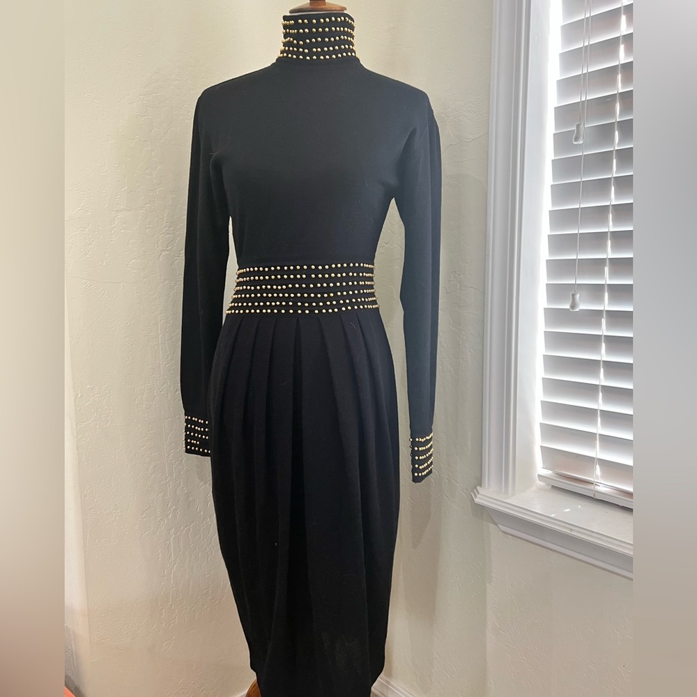 NWOT Ann Tjian for Kenar 2 beaded long sleeve black dress